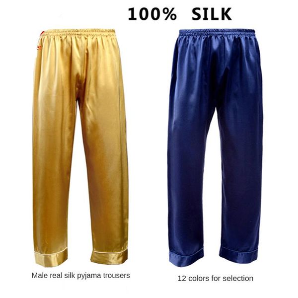 

pure silk pajama men pants sleeping solid fashion soft natural leisure pajamas mulberry long women's sleepwear, Black;red