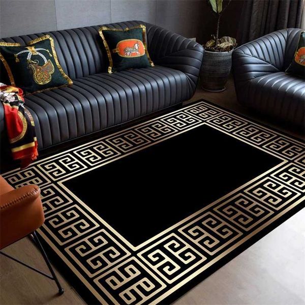 Premium Carpet Black Gold Pattern Feor Fear Fafle Fabric Моющиеся нескользные стельки Антибактериальная гостиная Коврик El Lounge 211204