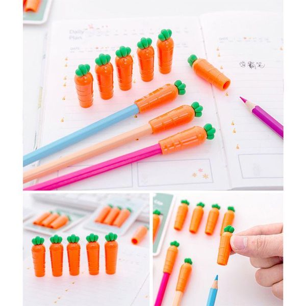

3pcs/pack creative carrot chick pen pencil cap sleeve cover extender protector office school supplies stationery refills, Black;red