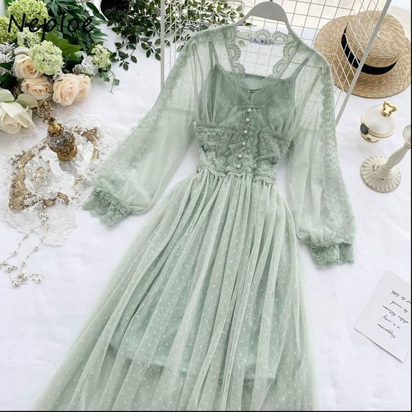 

chic womens dress mesh patchwork women vintage elegant exquisite beading long dresses korean fashion high waist dress1h473, Black;gray