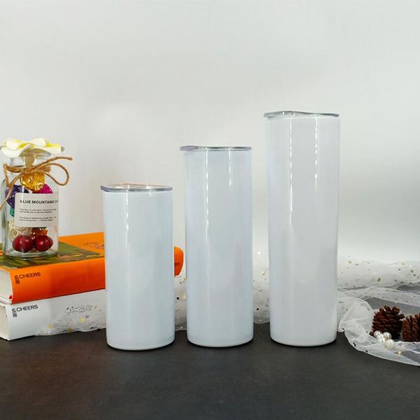 

20oz 30oz sublimation straight skinny tumbler 20 30 oz stainless steel blank white slim cup with lid straw cylinder water bottle coffee