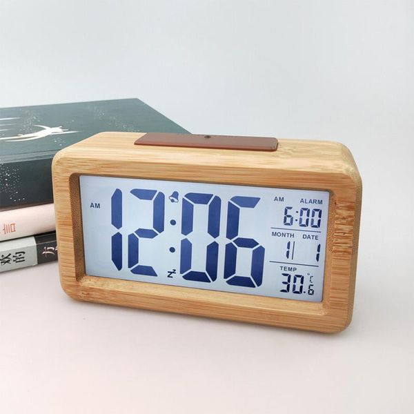 

digital alarm clock wooden time display electronic clocks battery operated with sensor backlight for bedroom bedside other & accessories