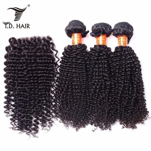 

human hair bulks 3 bundles with 4x4 lace closure kinky curly brazilian remy part 100%, Black