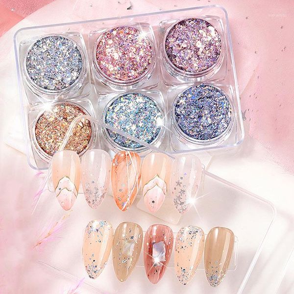 

gradient flash nail powder, 6 box/set glitter effect flake mixed paillette sequins for face,,body, makeup1, Silver;gold