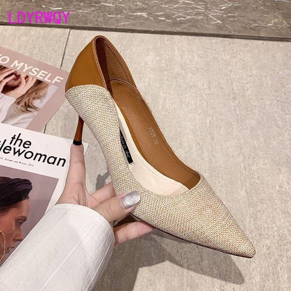 

summer korean version pointed toe, shallow mouth and thin heel pure color fashion high single shoes dress, Black