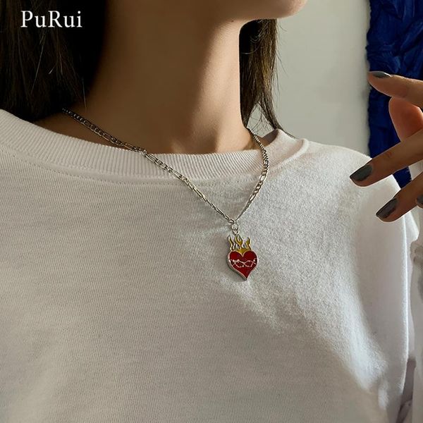 

pendant necklaces purui steampunk tai chi flame letter sign necklace hip hop lover heart for women men jewelry gift 2021, Silver