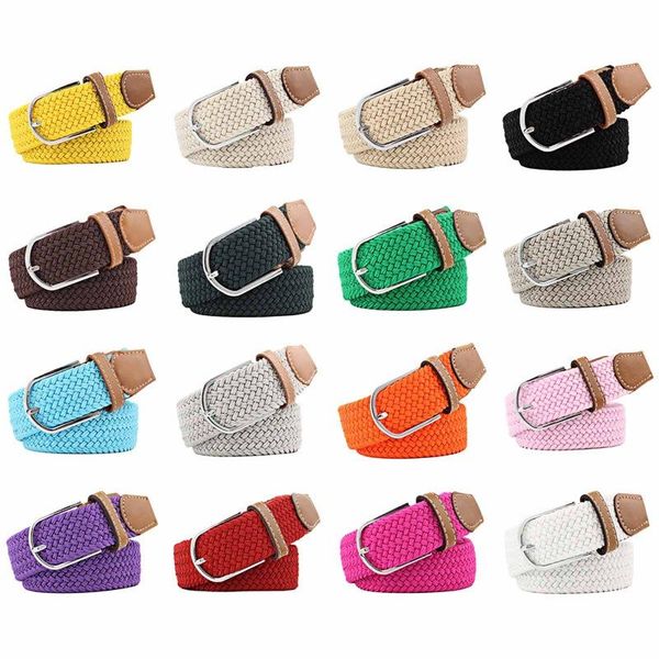 

belts colors men women fashion casual knitted pin buckle belt woven canvas elastic stretch webbing, Black;brown