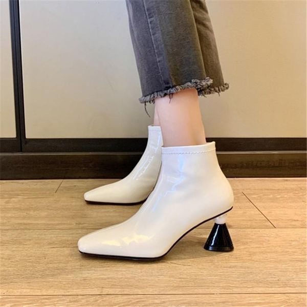 

boots pxelena designer strange pearl high heels party dress office lady ankle women split leather spring winter autumn shoes, Black
