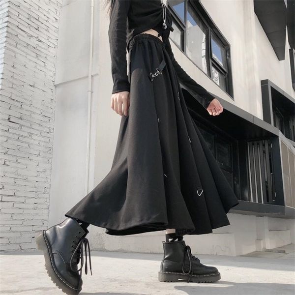

harajuku punk style skirts women high waist splicing buckle irregular gothic skirt black fashion streetwear y adjustable, Black;gray