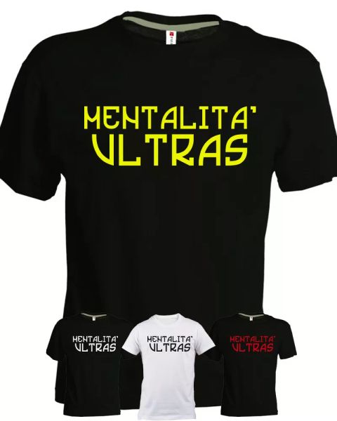 

t-shirt mentality ultras written yellow red white black football fan stage