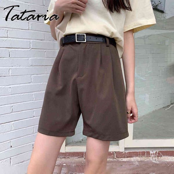 

women's shorts summer beige loose casual korean style knee-length female vintage gray high waist pink 210514, White;black