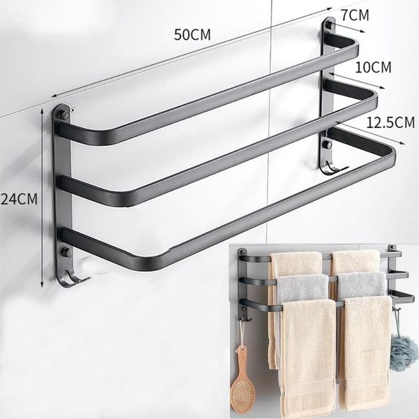 

towel racks rack matte black 40-60 cm hanger wall mounted holder space aluminum multilayer bar rail bathroom accessories