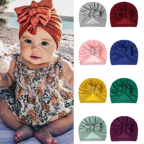 

caps & hats 18 colors baby hat for girls bows turban infant pography props cotton kids beanie cap accessories children, Yellow