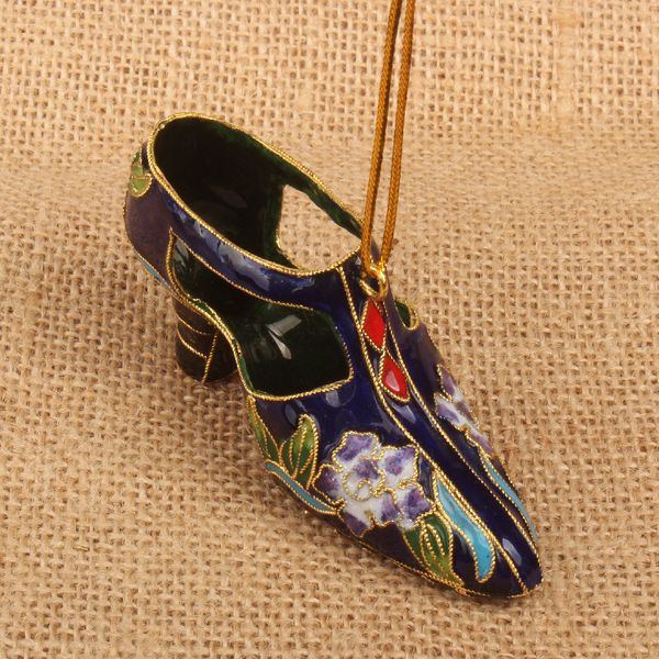 

handcrafted colorful enamel filigree shoe charms for keychain car key bag christmas tree hanging pendant cloisonne decorations, Slivery;golden