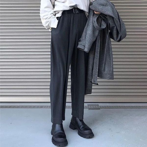 

men's pants solid color low waist trousers fashion casual straight-leg, Black