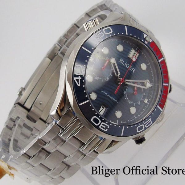 

wristwatches bliger quartz men watch sapphire glass mental band chronograph date function rotating bezel, Slivery;brown