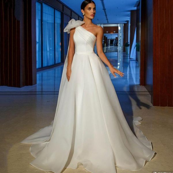

other wedding dresses one shoulder organza dress 2022 for women custom made robe de mariee elegant a line bridal est, White