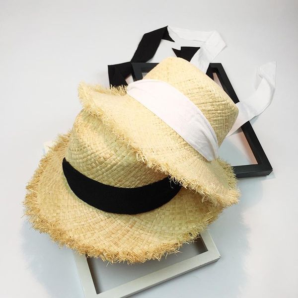 

lafite grass edging panama hat big bow summer fashion casual beach out sunscreen sunshade jazz lady wide brim hats, Blue;gray