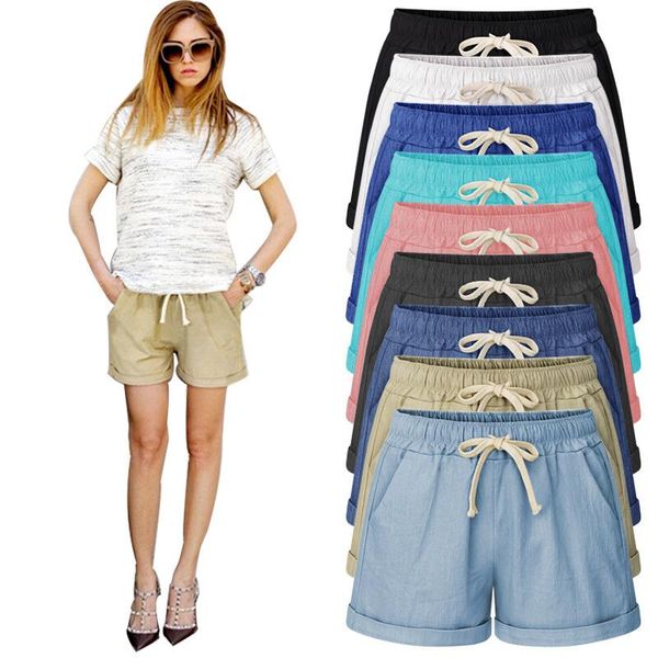 

summer high waist shorts women elastic drawstring a biker fitness loose solid beach casual women's, White;black
