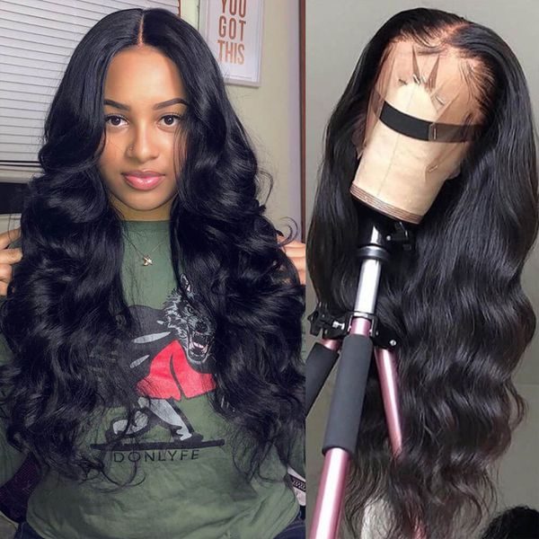 

360 body wave lace wigs brazilian black women 130%~180% density pre plucked with baby 100% unprocessed virgin human hair, Black;brown