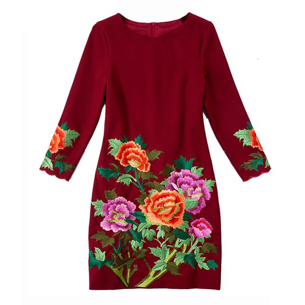 

dress casual dress for women autumn & winter chinese style vintage embroidery plus size elegant slim lady dresses -5xl, Black;gray