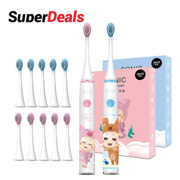 

smart electric toothbrush seago sg-567 kid soft bristle waterproof automatic usb rechargeable oral care hygiene for 3-12years children