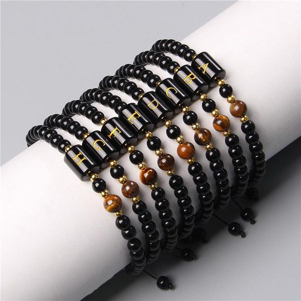 

charm bracelets a-z 26 letters initial name bracelet rope natural tiger eye bead men women jewelry gifts wholesale drop, Golden;silver