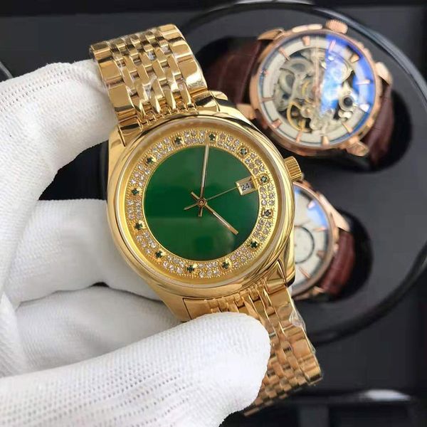 

1# mens watch business watches automatic movement perfect quality high-definition sapphire mirror 316 stainless steel watchband diamond plat, Slivery;brown