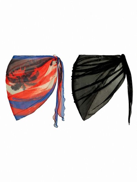 

2pack plant print & plain cover up g0fn#, White;black