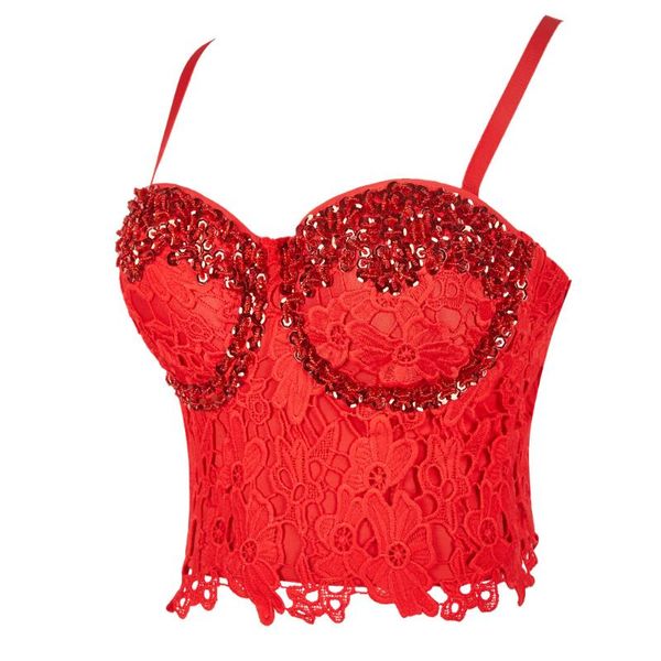 

women's tanks & camis atoshare red sequins crop women slim bustier lace, White