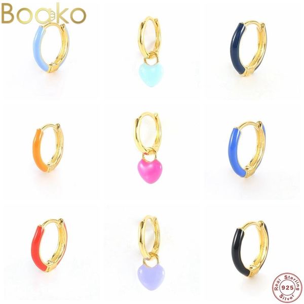 

hoop & huggie boako 1pc 100% real 925 sterling silver gold white pink enamel earring black clips pendiente summer jewelry for women gifts, Golden;silver