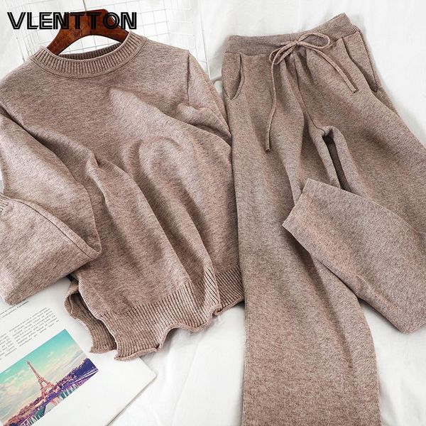 

autumn winter women tracksuit 2 piece sets knit pullover sweater+elastic pants suit casual loose trousers female outfits two dress, White
