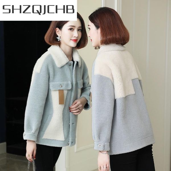 

women's fur & faux jcgb 2021 real coat female elegant short sheep shearing jacket women clothes korean vintage 100% wool hiver 0361, Black