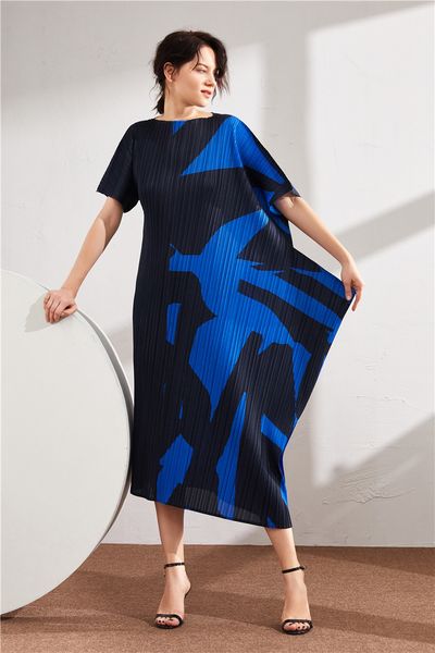 

dress miyake fold slash neck geometry print the short sleeve irregular, Black;gray