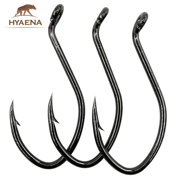 

fishing hooks hyaena 50pcs/lot 10#- 8/0 catfish inward bending circle black offset wide gap short shank