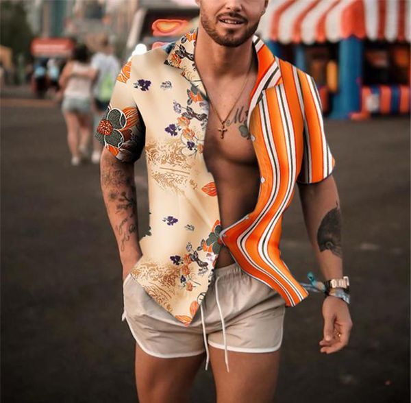 

men's casual shirts european and american suit 2021 summer printing loose breathable shirt beach shorts plus size clothing 3xl, White;black