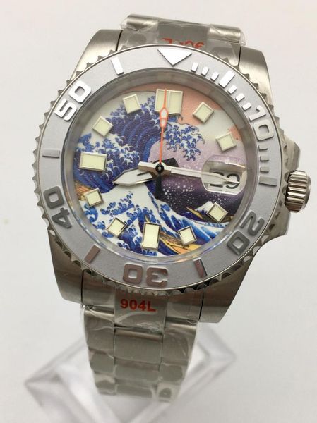 

wristwatches 40mm japanese movement nh35 watch kanagawa strong luminous dial sapphire glass automatic men's, Slivery;brown