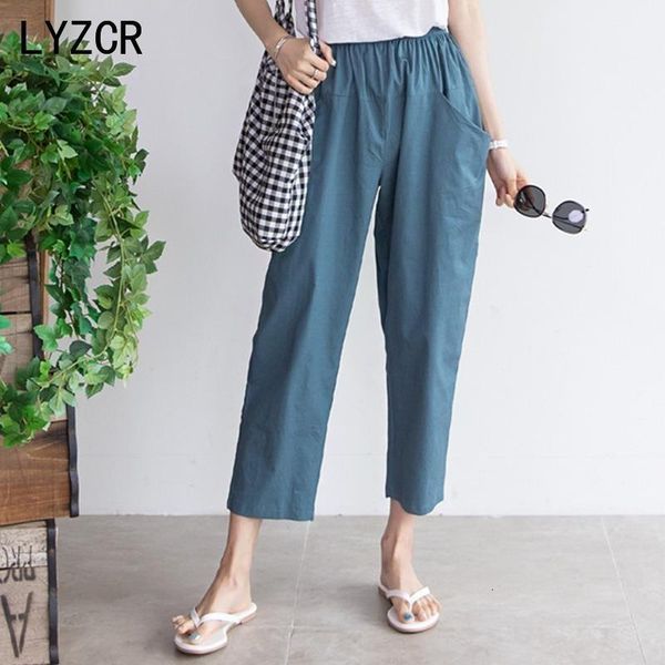 

lyzcr summer cotton trousers loose white harem pants for women high waist line women's ankle length, Black;white