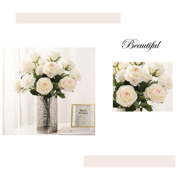 

silk peony bouquet scrapbook artificial roses flowers pompons home decoration accessories 1pc 10 heads rose for wedding party decorative & w