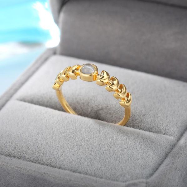 

wedding rings opal moon for women girls gold silver color stainless steel female engagement ring jewelry bagues femme, Slivery;golden