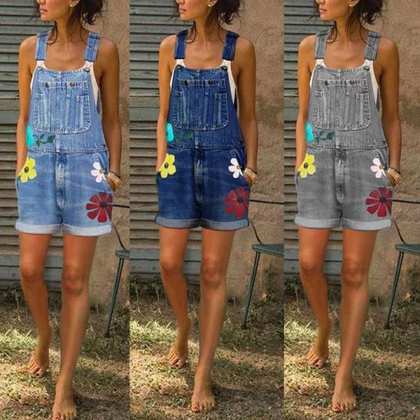 

women's jeans shzq tooling women's slim jumpsuit spring and summer suspender shorts work clothes street printed casual jumps, Blue