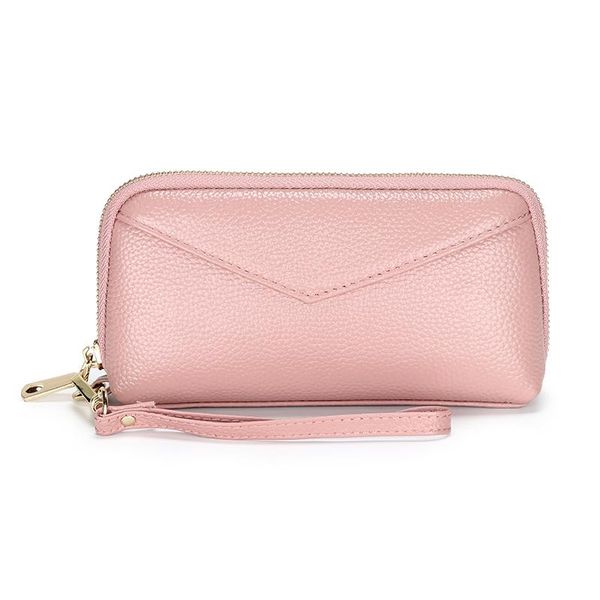 

genuine cow leather pink/blue zipper long women wallet for mobile phone clutch wallets fashion ladies daily money pocket purse, Red;black