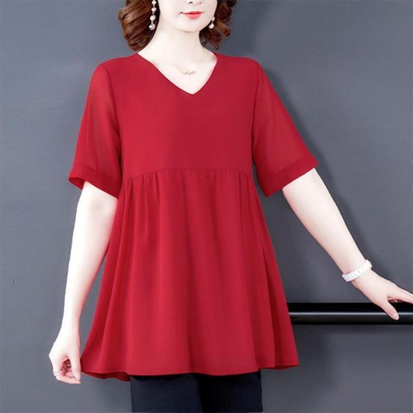 

chiffon half sleeves v neck womens shirt amp summer ruffles elegant office plus size l 7xl, White