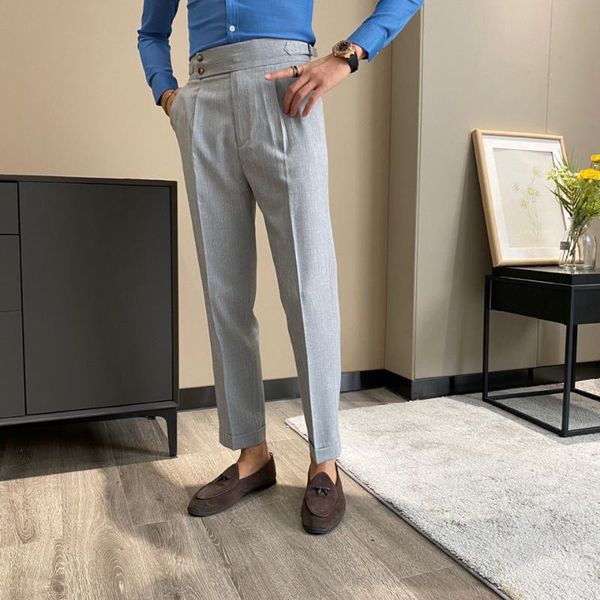 

men's suits & blazers spring men business casual stripe suit pants male formal wear slim fit straight gentlemen office trousers o366, White;black