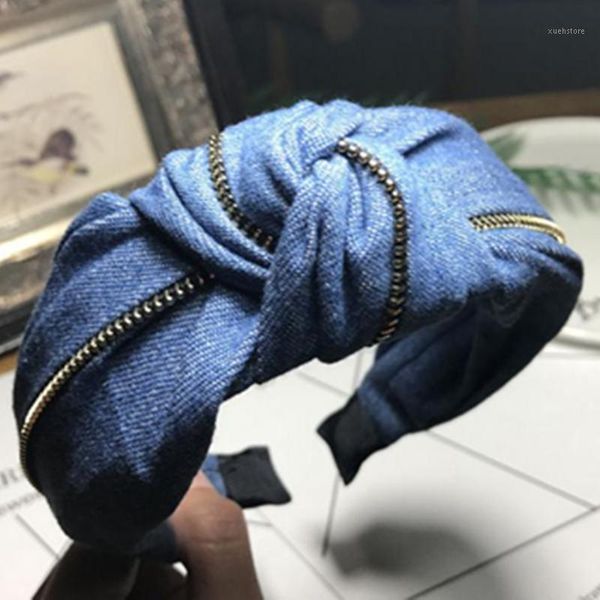 

women hair accessories jeans color headband girls headwear fabric wide cotton winter denim hairband with zipper1