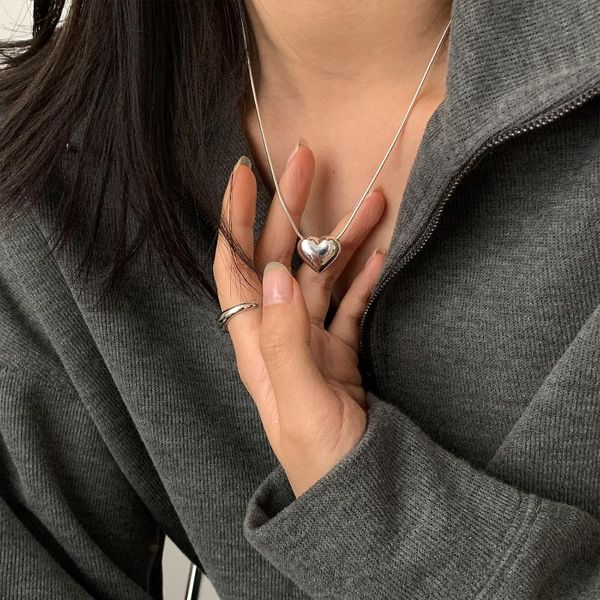 

pendant necklaces cold wind alloy necklace metal heart shaped snake bone chain ladies for party temperament fashion accessories, Silver