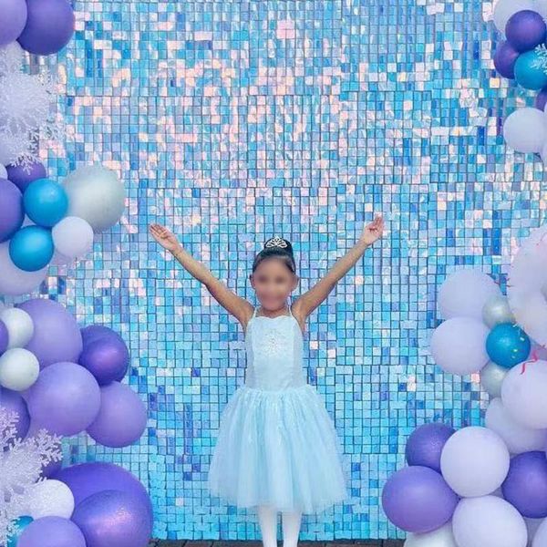 

iridescent blue shimmer sequin wall decorative panel square wind activate sparkle wedding event festival backdrop decoration bar party