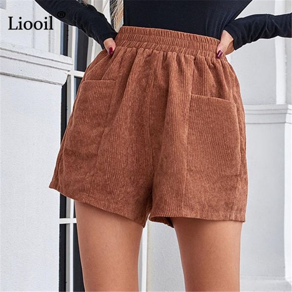 

women's shorts streetwear corduroy high waisted autumn baggy straight leg for women casual ladies brown with pocket 2021, White;black