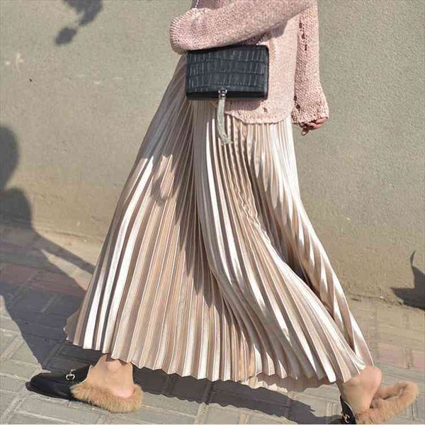 

spring long pleated womens skirts high waist white autumn quality vintage maxi, Black