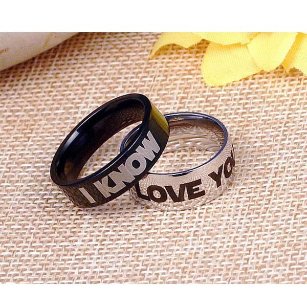 

wedding rings titanium steel jewelry ring i love you know couples lovers silver black 8mm/6mm for man or woman gift, Slivery;golden